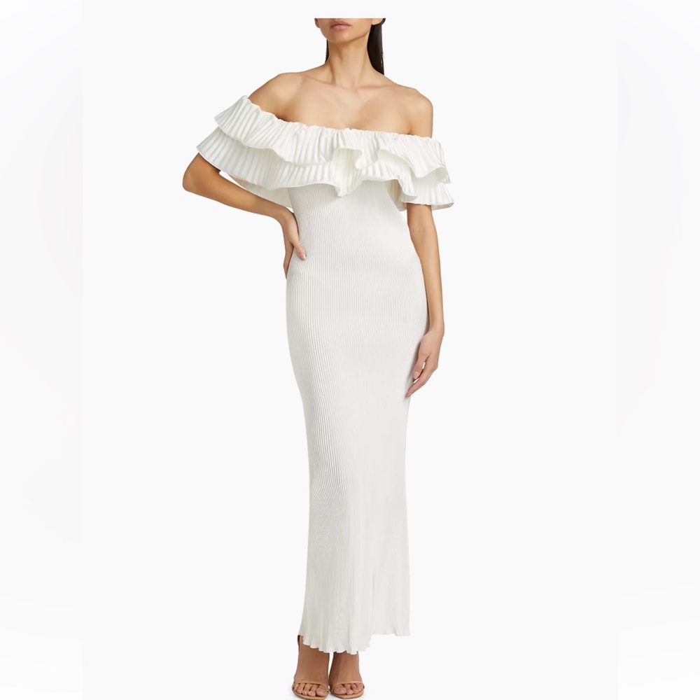 L’IDEE Debut Ruffled Plissé Maxi Dress (NWT)